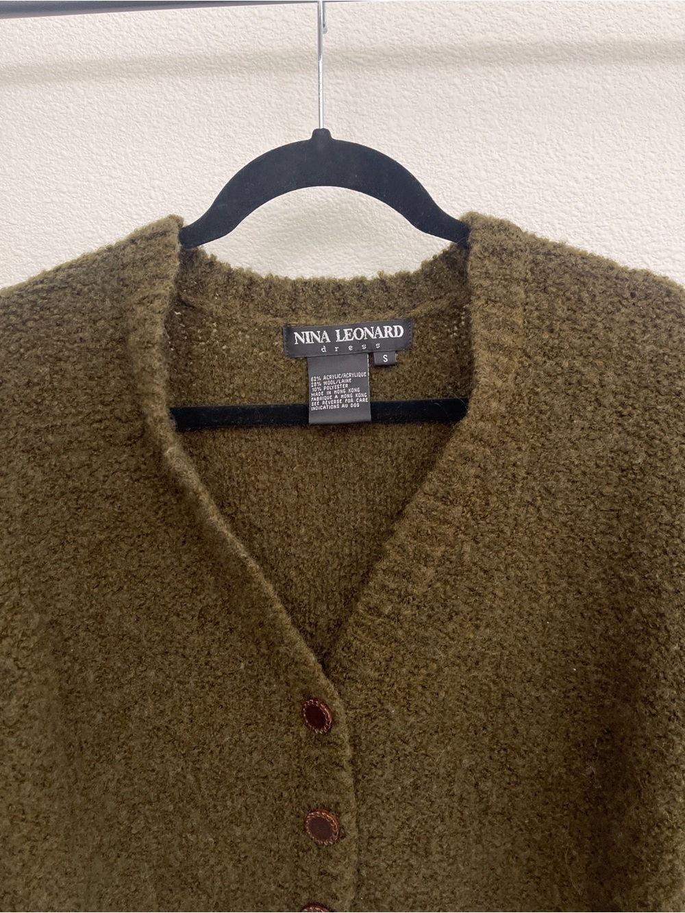 Nina Leonard Olive Green Wool Blend Cozy Button Cardigan - Picture 2 of 5